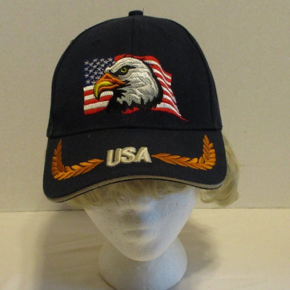 USA Graphic Eagle American Flag Black White Adjustable Snap Back Hat - Picture 1 of 9
